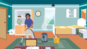 Evde sağlık hizmetinde eldiven takan sağlık personeli, steril malzemelerle hastaya müdahale hazırlığı yapıyor.