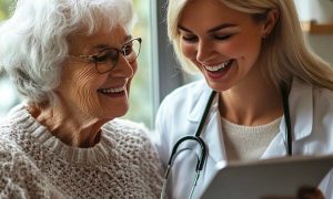 Evde sağlık ekibinin hastaya damar yolu açıp işlem hazırlığı yaptığı, masada steril malzemelerin bulunduğu bir sahne.